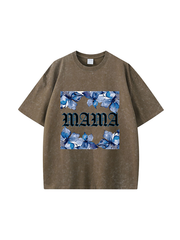 270g Blue Mama Printed Wash Old Cotton T-shirt
