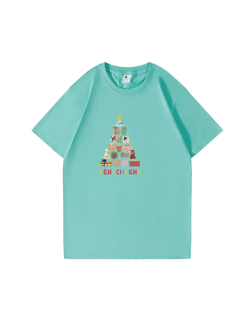 Christmas Tree Printed Cotton T-Shirt  Festive and Comfortable Tee for Holiday Cheer and Casual Celebrations