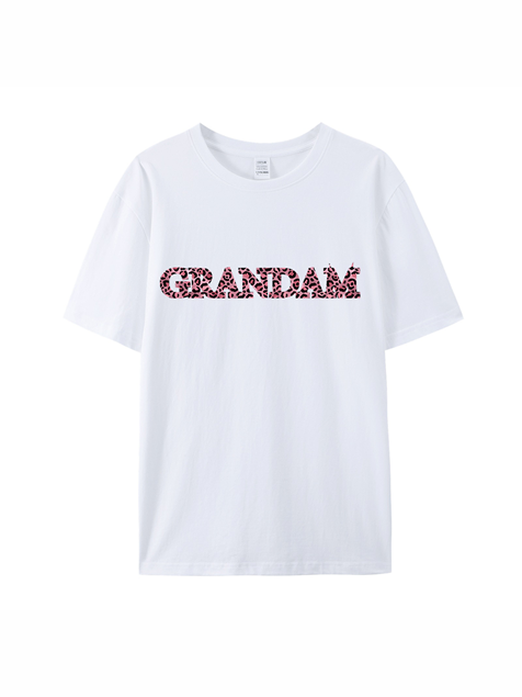 180g Leopard Print Grandma Letter Printed Cotton T-shirt