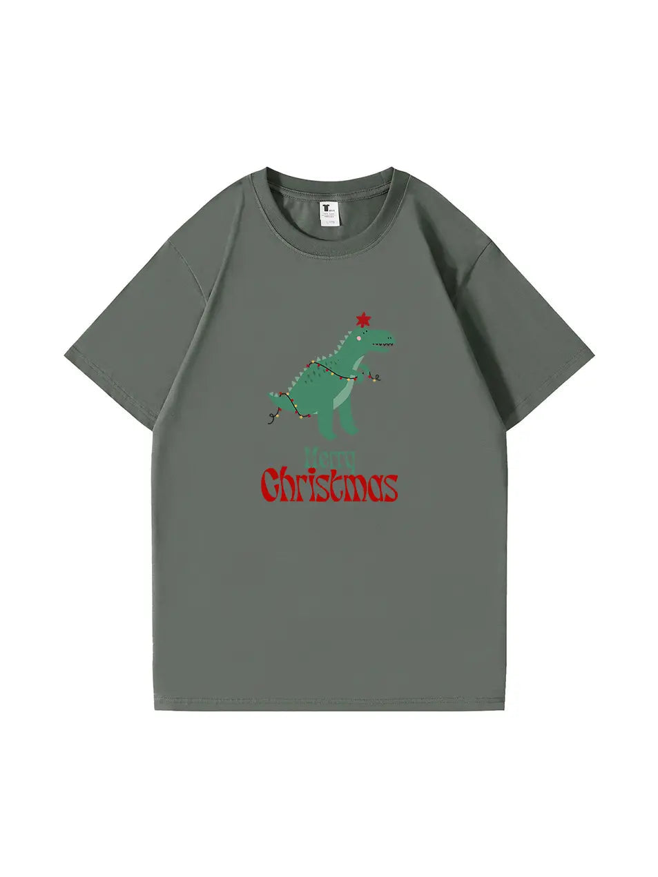 Christmas Dinosaur Printed Cotton T-Shirt Fun and Festive Tee for Holiday Cheer and Dino Lovers