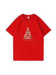 Christmas Tree Printed Cotton T-Shirt  Festive and Comfortable Tee for Holiday Cheer and Casual Celebrations