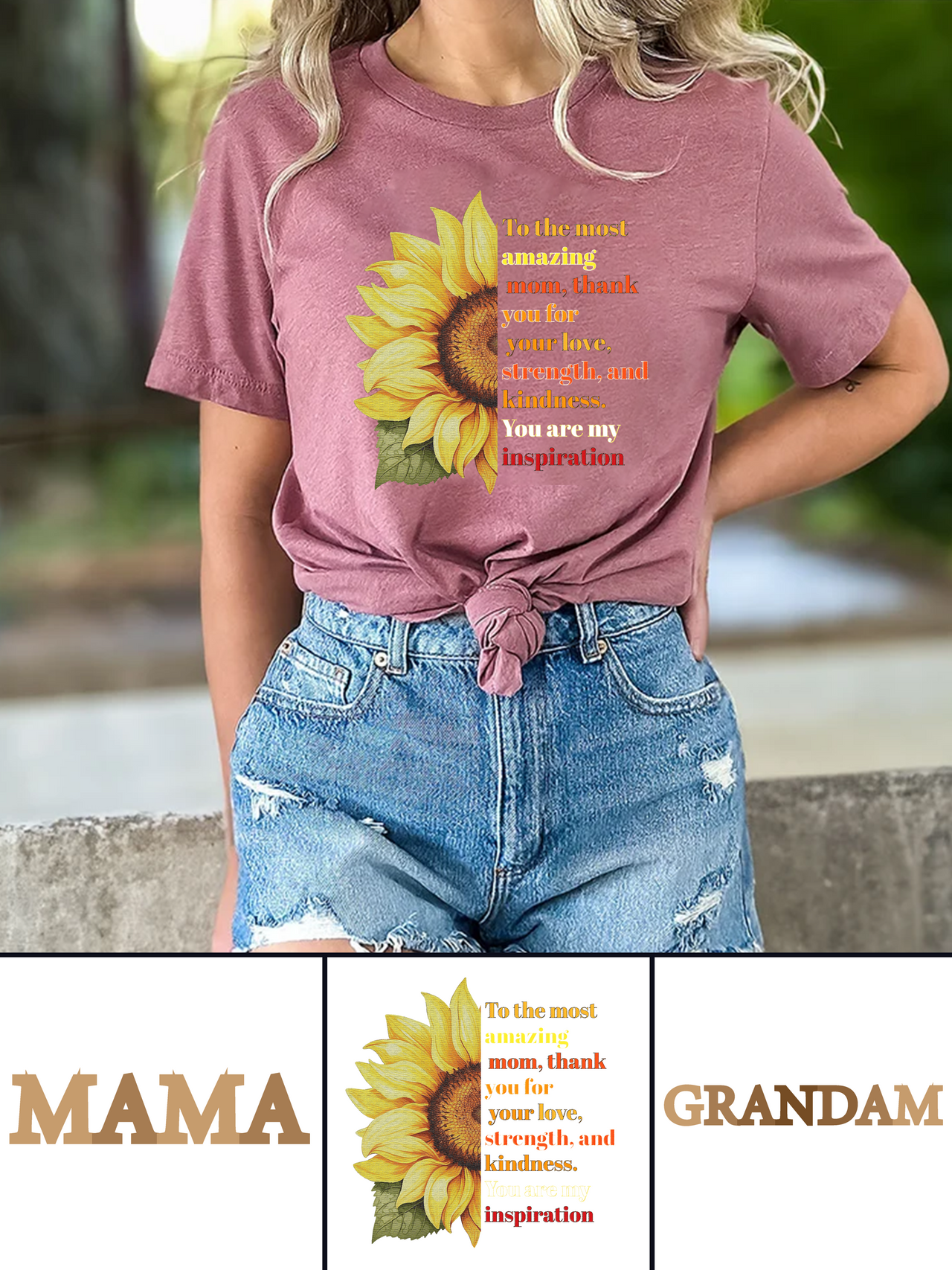 180g Sunflower Mama Letter Printed Cotton T-shirt