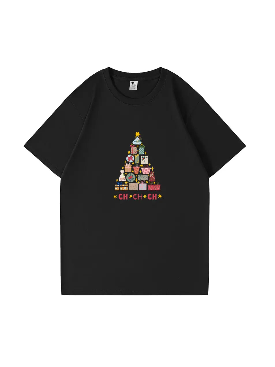 Christmas Tree Printed Cotton T-Shirt  Festive and Comfortable Tee for Holiday Cheer and Casual Celebrations