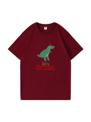 Christmas Dinosaur Printed Cotton T-Shirt Fun and Festive Tee for Holiday Cheer and Dino Lovers
