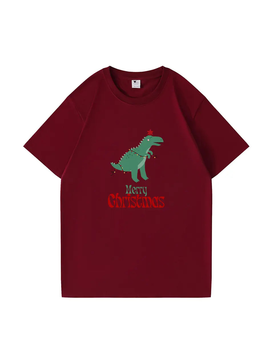 Christmas Dinosaur Printed Cotton T-Shirt Fun and Festive Tee for Holiday Cheer and Dino Lovers