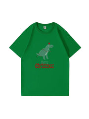 Christmas Dinosaur Printed Cotton T-Shirt Fun and Festive Tee for Holiday Cheer and Dino Lovers