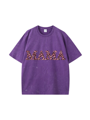270g Leopard Print MAMA Printed Wash Old Cotton T-shirt