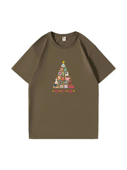 Christmas Tree Printed Cotton T-Shirt  Festive and Comfortable Tee for Holiday Cheer and Casual Celebrations