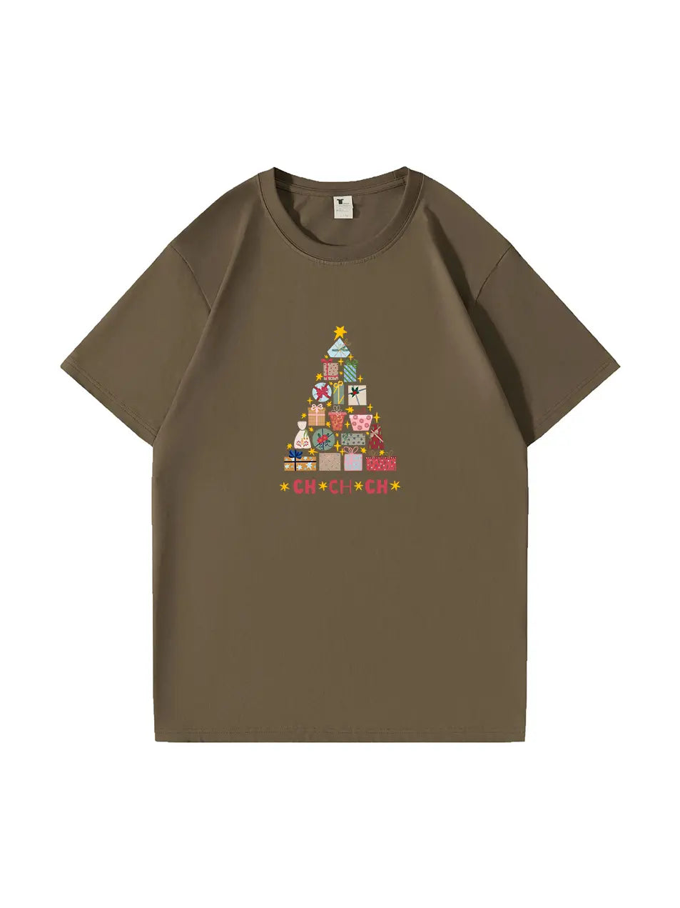Christmas Tree Printed Cotton T-Shirt  Festive and Comfortable Tee for Holiday Cheer and Casual Celebrations
