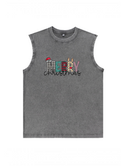 Men's Christmas Printed Cotton Tank Top Sleeveless Holiday Shirt