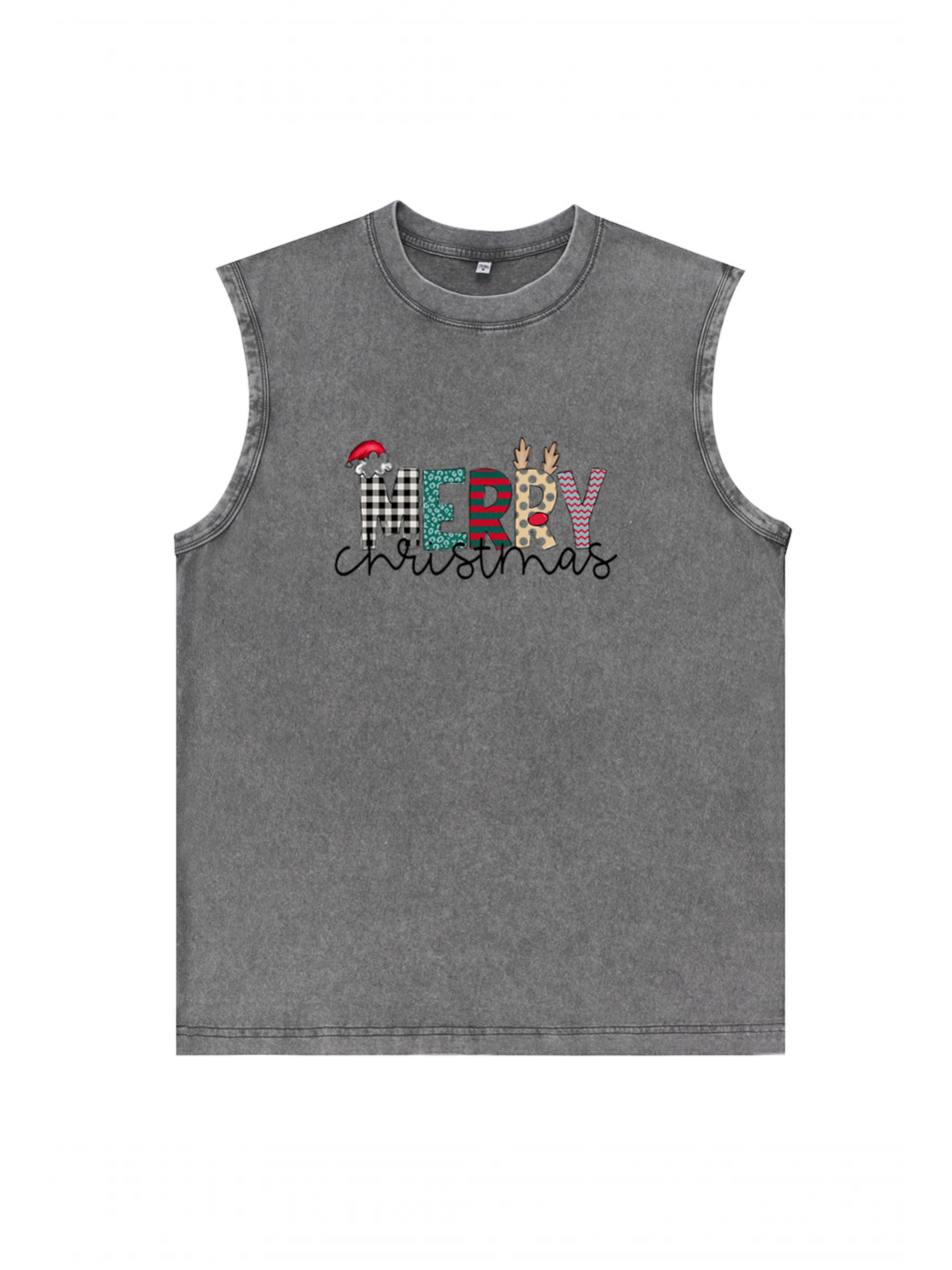 Men's Christmas Printed Cotton Tank Top Sleeveless Holiday Shirt