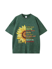 270g Sunflower Mama Letter Printed Wash Old Cotton T-shirt