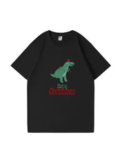 Christmas Dinosaur Printed Cotton T-Shirt Fun and Festive Tee for Holiday Cheer and Dino Lovers