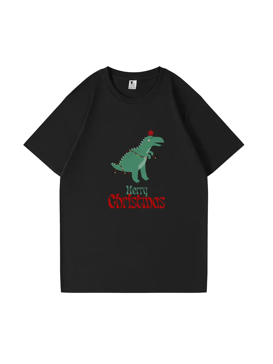 Christmas Dinosaur Printed Cotton T-Shirt Fun and Festive Tee for Holiday Cheer and Dino Lovers