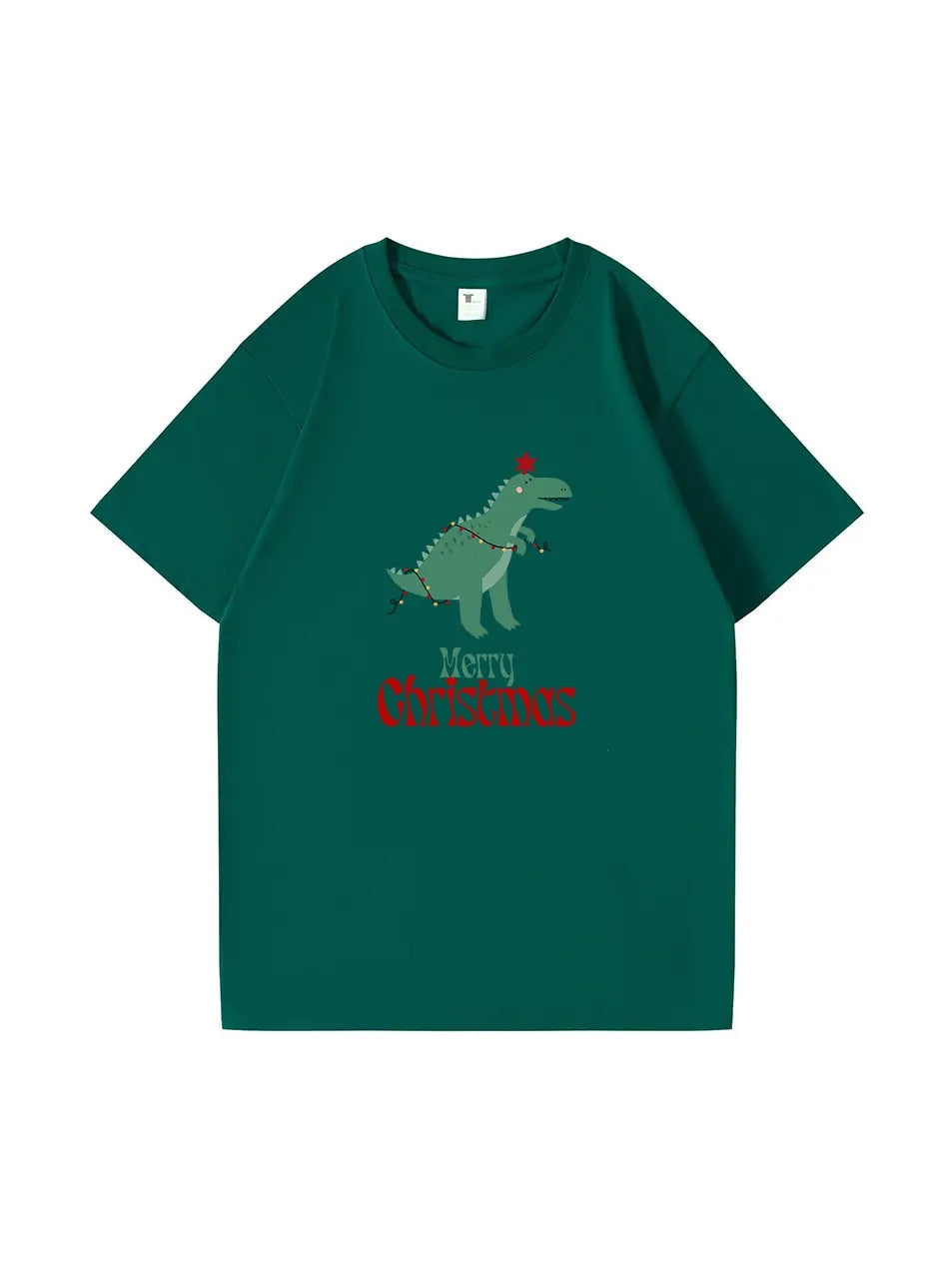 Christmas Dinosaur Printed Cotton T-Shirt Fun and Festive Tee for Holiday Cheer and Dino Lovers