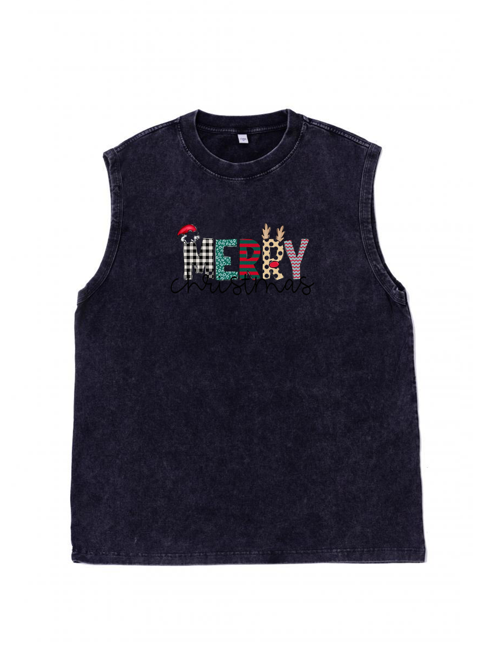 Men's Christmas Printed Cotton Tank Top Sleeveless Holiday Shirt