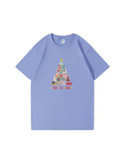 Christmas Tree Printed Cotton T-Shirt  Festive and Comfortable Tee for Holiday Cheer and Casual Celebrations