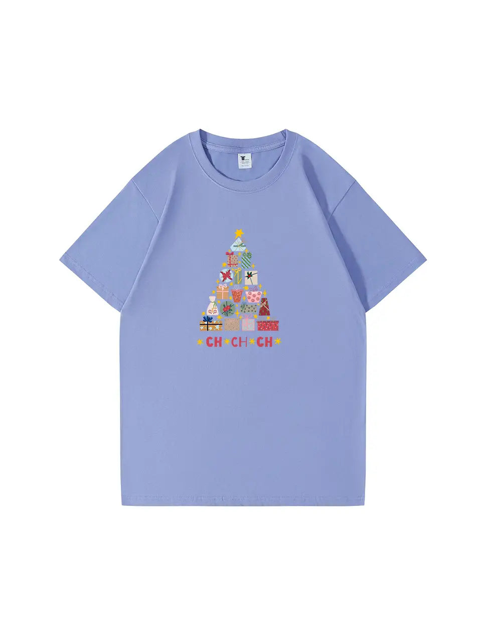 Christmas Tree Printed Cotton T-Shirt  Festive and Comfortable Tee for Holiday Cheer and Casual Celebrations