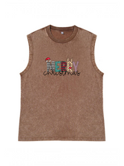 Men's Christmas Printed Cotton Tank Top Sleeveless Holiday Shirt