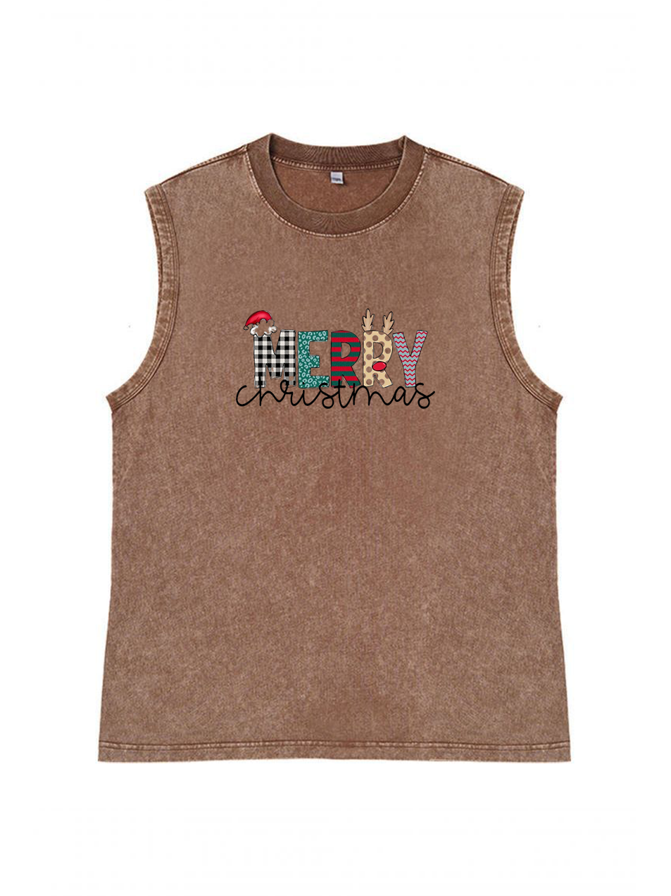 Men's Christmas Printed Cotton Tank Top Sleeveless Holiday Shirt