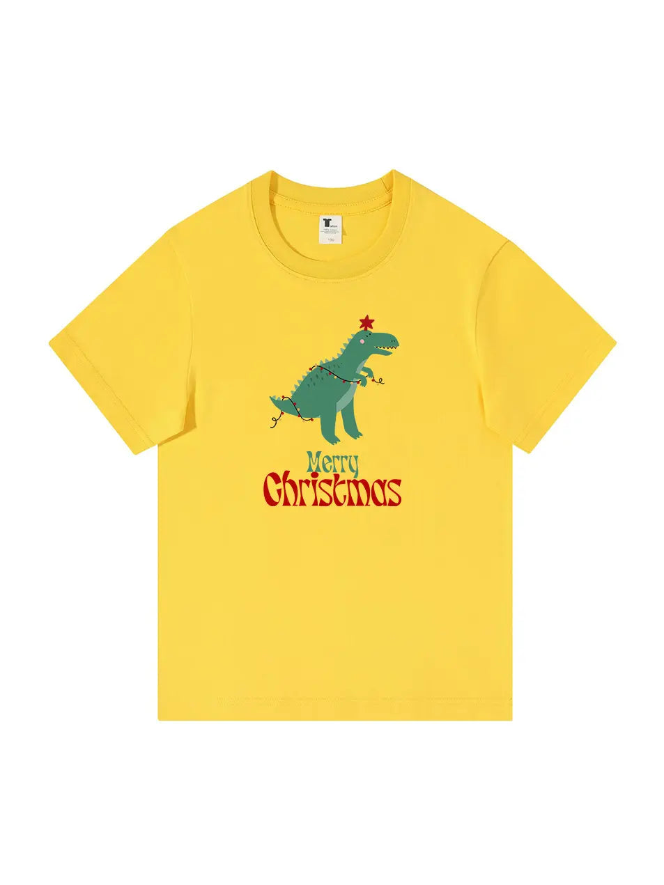 Christmas Dinosaur Printed Cotton T-Shirt Fun and Festive Tee for Holiday Cheer and Dino Lovers