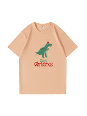 Christmas Dinosaur Printed Cotton T-Shirt Fun and Festive Tee for Holiday Cheer and Dino Lovers