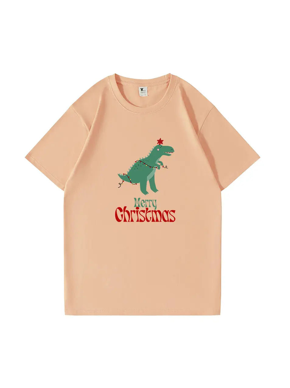 Christmas Dinosaur Printed Cotton T-Shirt Fun and Festive Tee for Holiday Cheer and Dino Lovers
