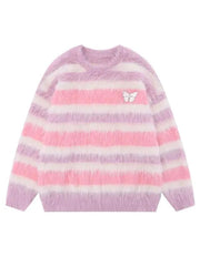 Sweet Butterfly Women Stripped Round Neck Sweater