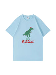 Christmas Dinosaur Printed Cotton T-Shirt Fun and Festive Tee for Holiday Cheer and Dino Lovers