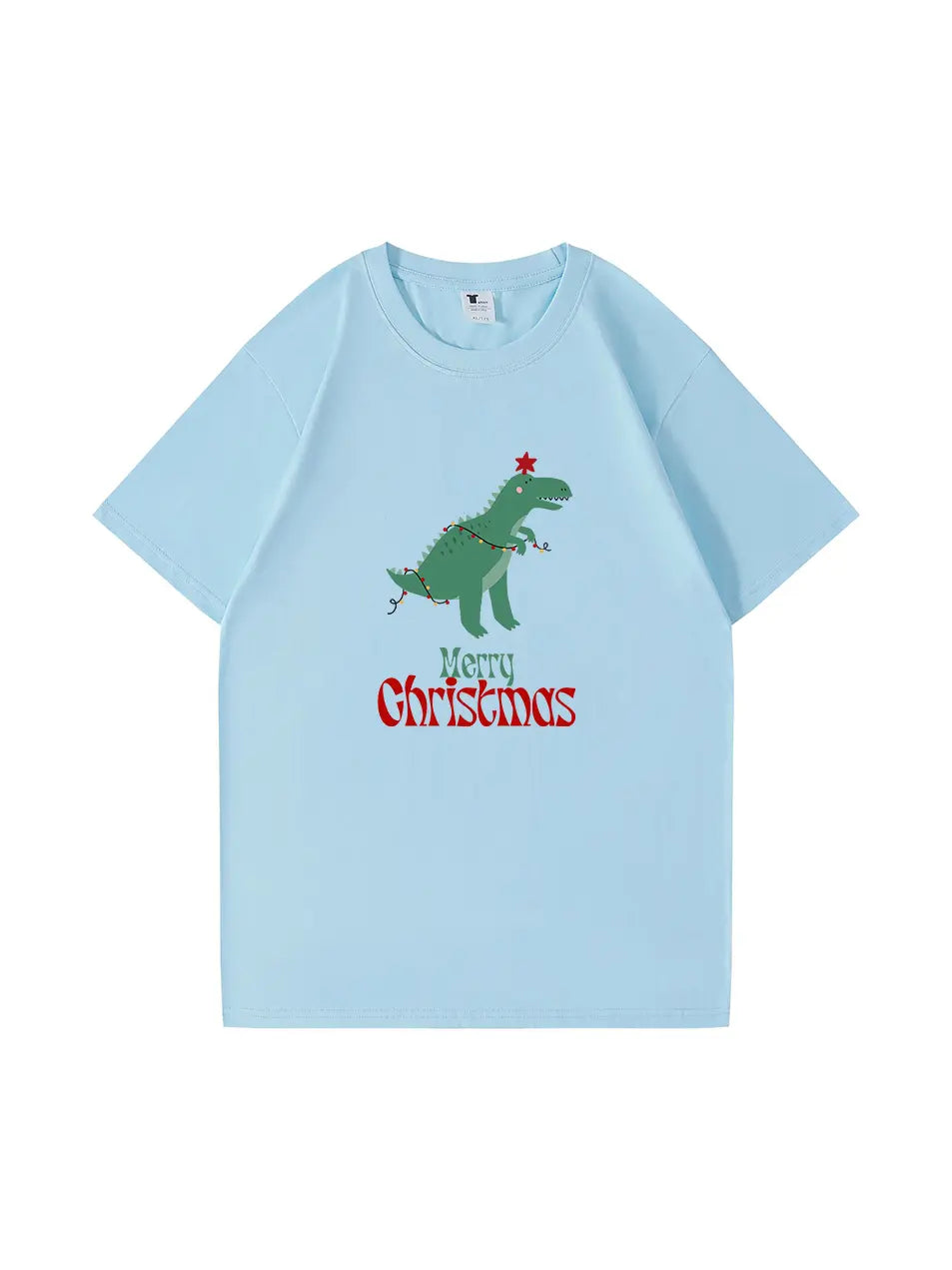 Christmas Dinosaur Printed Cotton T-Shirt Fun and Festive Tee for Holiday Cheer and Dino Lovers