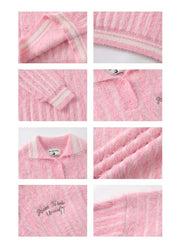 Striped Drop Shoulder Polo Neck Front Sweater