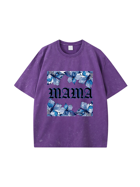 270g Blue Mama Printed Wash Old Cotton T-shirt