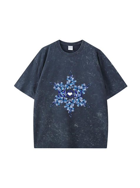 270g Mom Garland Printed Wash Old Cotton T-shirt