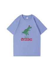 Christmas Dinosaur Printed Cotton T-Shirt Fun and Festive Tee for Holiday Cheer and Dino Lovers
