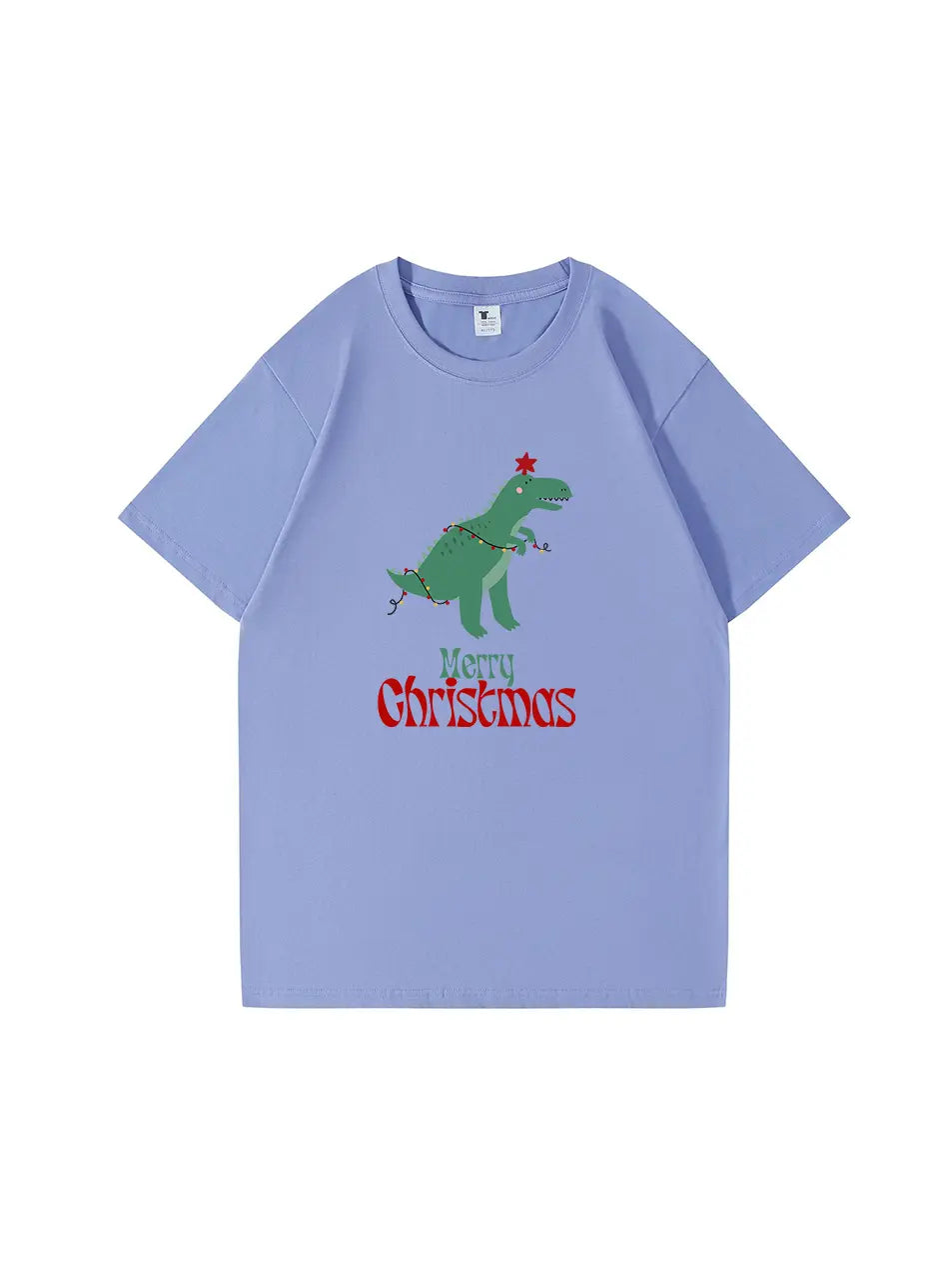 Christmas Dinosaur Printed Cotton T-Shirt Fun and Festive Tee for Holiday Cheer and Dino Lovers