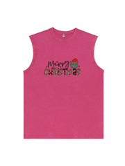 Men's Merry Christmas Printed Cotton Tank Top Sleeveless Holiday Shirt