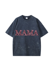 270g Leopard Print MAMA Printed Wash Old Cotton T-shirt