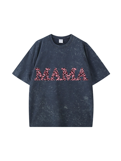 270g Leopard Print MAMA Printed Wash Old Cotton T-shirt