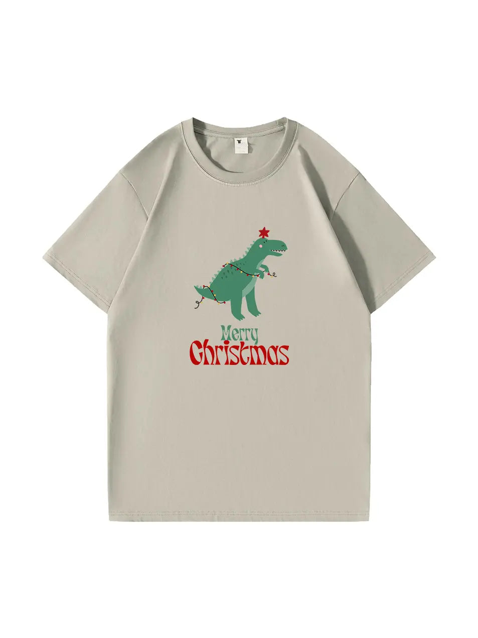 Christmas Dinosaur Printed Cotton T-Shirt Fun and Festive Tee for Holiday Cheer and Dino Lovers