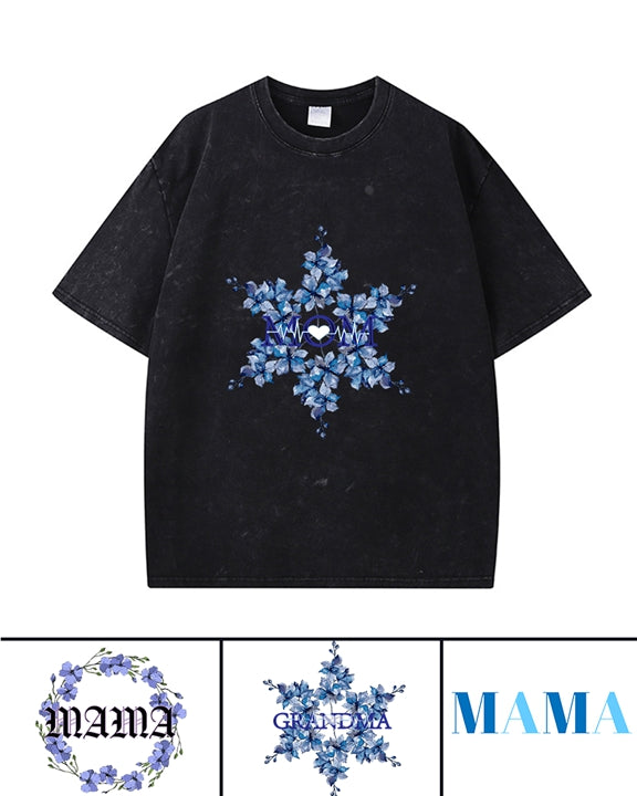 270g Mom Garland Printed Wash Old Cotton T-shirt