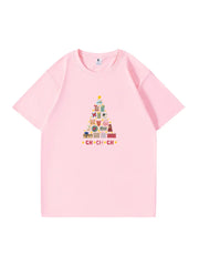 Christmas Tree Printed Cotton T-Shirt  Festive and Comfortable Tee for Holiday Cheer and Casual Celebrations