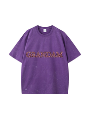 270g Leopard Print Grandma Letter Printed Wash Old Cotton T-shirt