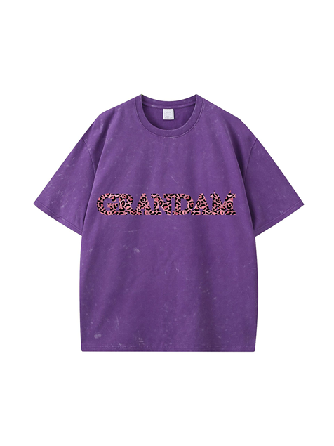 270g Leopard Print Grandma Letter Printed Wash Old Cotton T-shirt