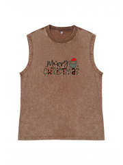 Men's Merry Christmas Printed Cotton Tank Top Sleeveless Holiday Shirt