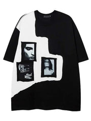 Colorblock Men's Pattern Printed Drop Shoulder T-Shirt