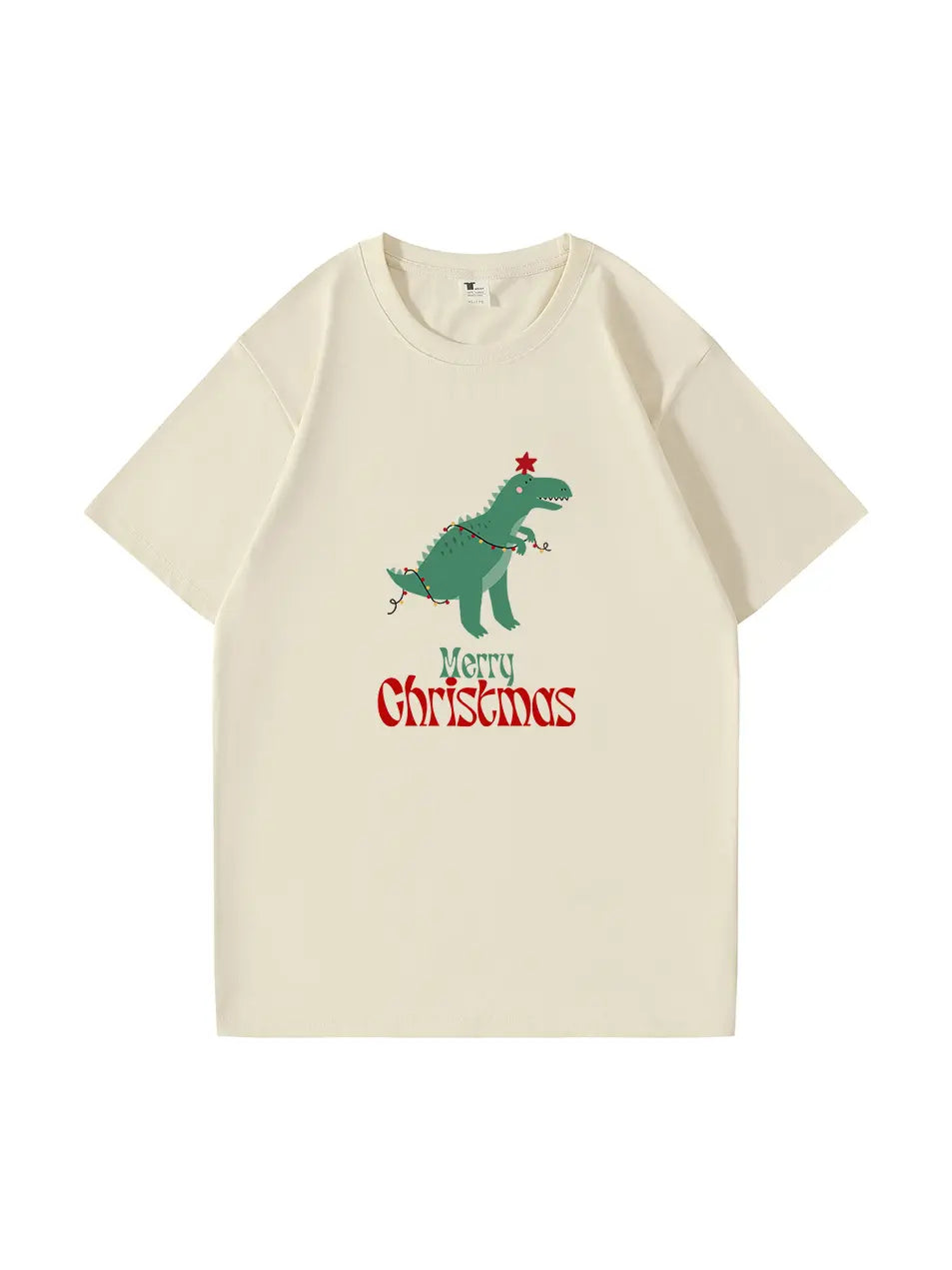 Christmas Dinosaur Printed Cotton T-Shirt Fun and Festive Tee for Holiday Cheer and Dino Lovers