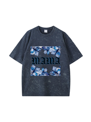 270g Blue Mama Printed Wash Old Cotton T-shirt