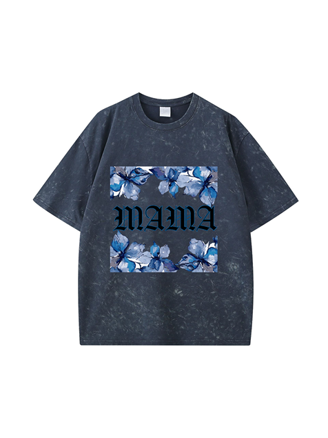270g Blue Mama Printed Wash Old Cotton T-shirt