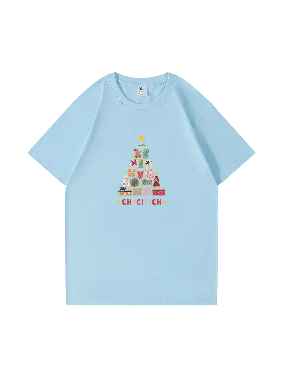 Christmas Tree Printed Cotton T-Shirt  Festive and Comfortable Tee for Holiday Cheer and Casual Celebrations