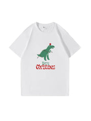 Christmas Dinosaur Printed Cotton T-Shirt Fun and Festive Tee for Holiday Cheer and Dino Lovers